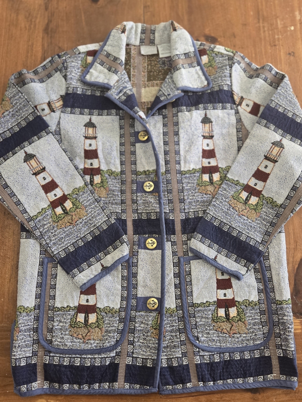 VTG Blair Lighthouse Button-Front Jacket - Blue & Cream